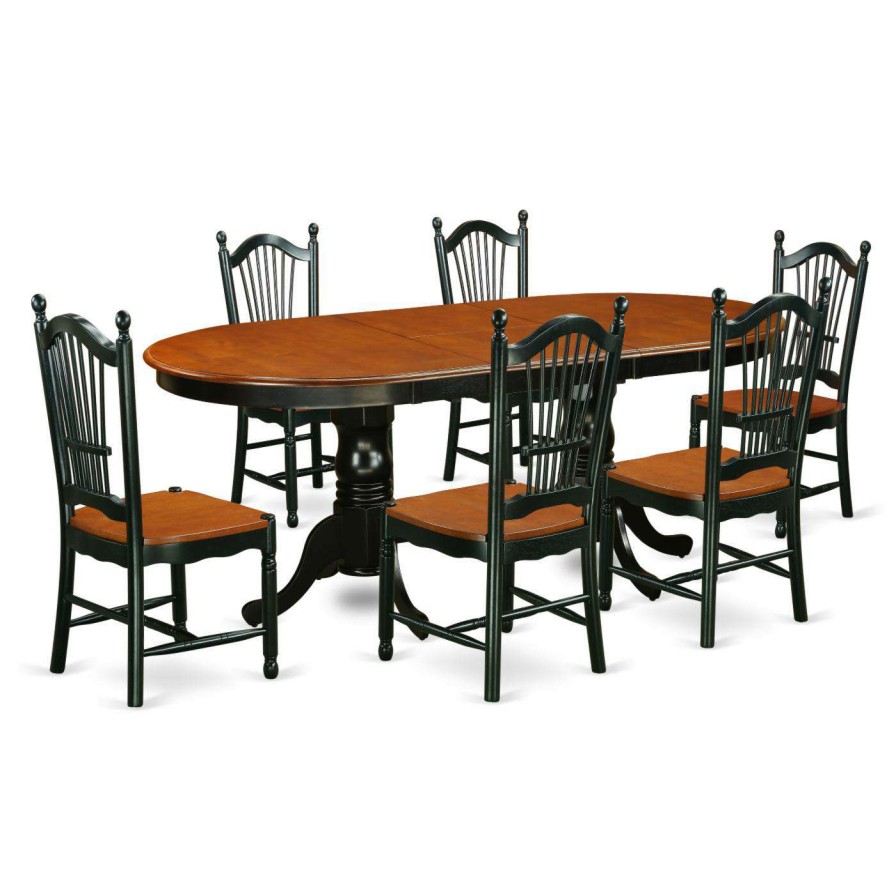 Dining Table Sets * | Discount East West Furniture Plainville 7 Piece Oval Extending Dining Table Set Black / Cherry