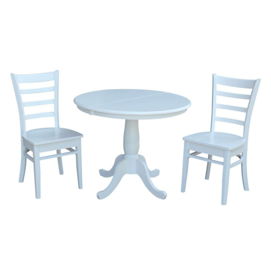 Dining Table Sets * | Brand New International Concepts Round Extension 3 Piece Dining Set With Emily Chairs