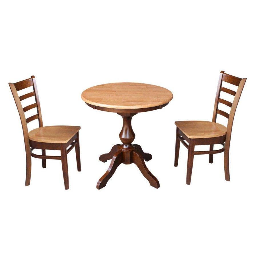 Dining Table Sets * | Hot Sale Round International Concepts 3 Piece Fluted Pedestal Dining Table Set With Emily Chairs