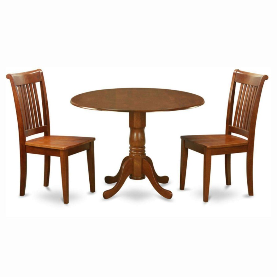 Dining Table Sets * | New Round East West Furniture Dublin 3 Piece Drop Leaf Dining Table Set With Portland Wooden Seat Chairs