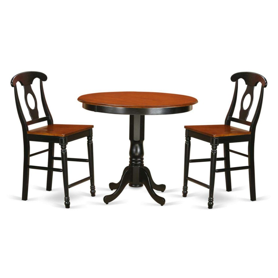 Dining Table Sets * | Best Pirce Round East West Furniture Trenton 3 Piece Keyhole Dining Table Set Black