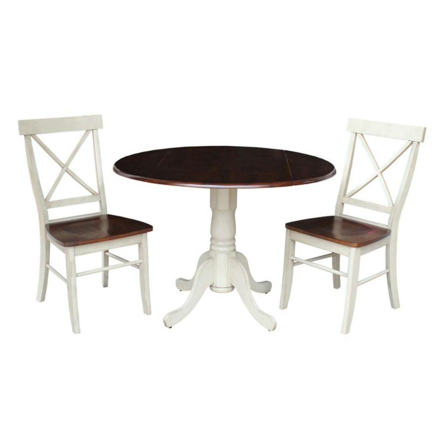 Dining Table Sets * | Best Deal International Concepts Dual Drop Leaf Round 3 Piece Dining Table Set With X-Back Chairs