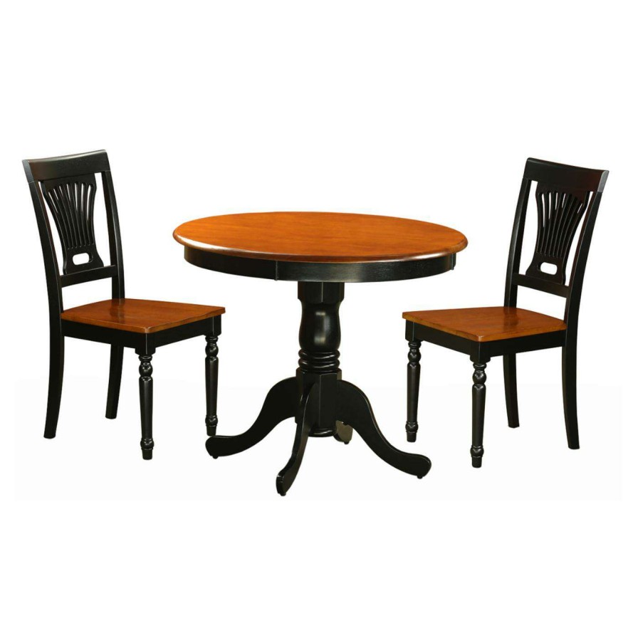 Dining Table Sets * | Best Deal East West Furniture Antique 3 Piece Pedestal Round Dining Table Set With Plainville Wooden Seat Chairs