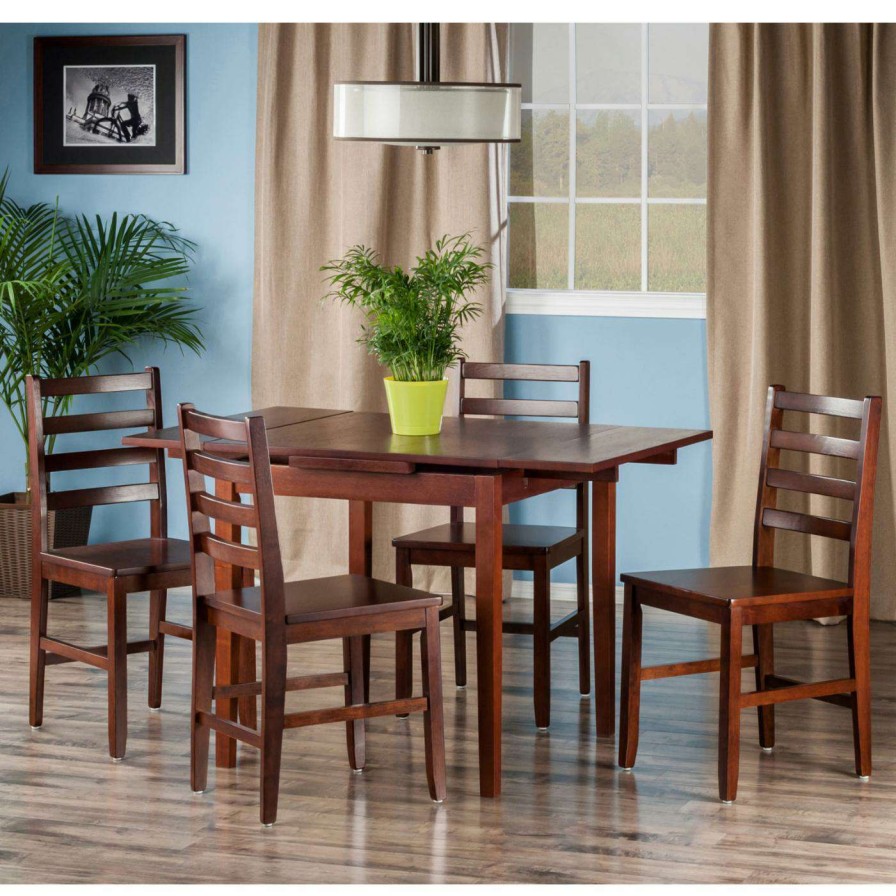 Dining Table Sets * | Best Reviews Of Square Winsome Pulman 5 Piece Extension Dining Table Set With Ladderback Chairs