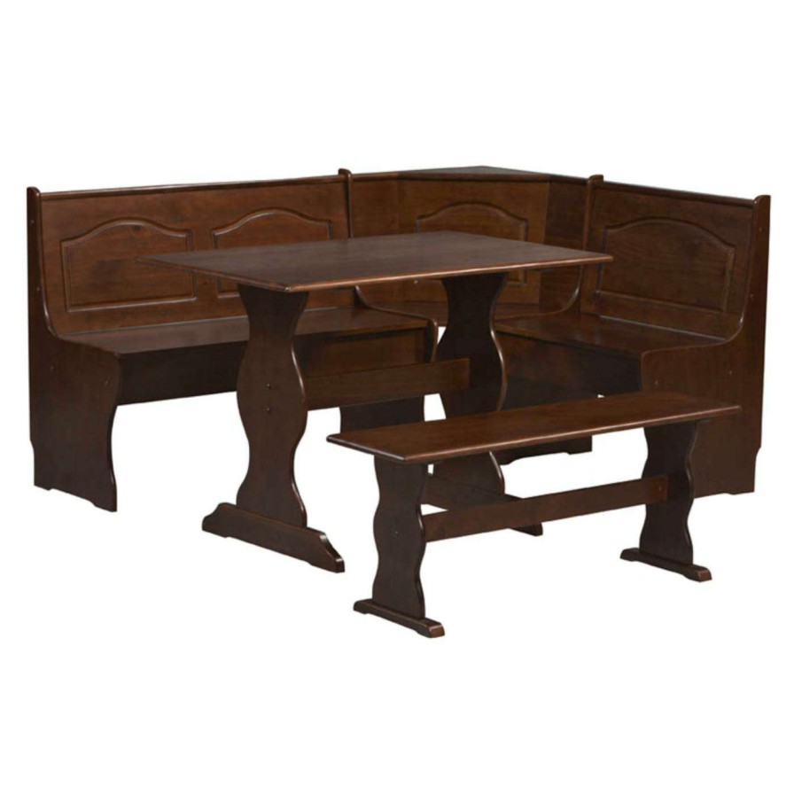 Dining Table Sets * | Coupon Rectangle Linon Chelsea Breakfast Corner Nook Walnut