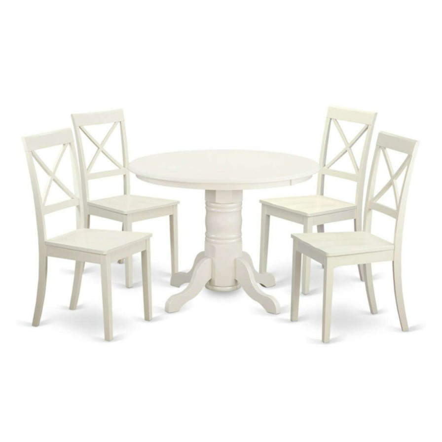 Dining Table Sets * | Best Sale Round East West Furniture Shelton 5 Piece Crossback Dining Table Set