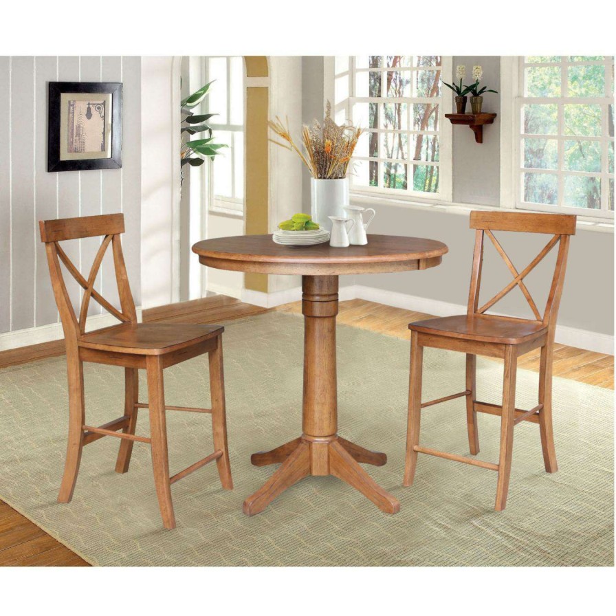 Dining Table Sets * | Top 10 Oval International Concepts 3 Piece Counter Height Dining Table With Cross Back Chairs