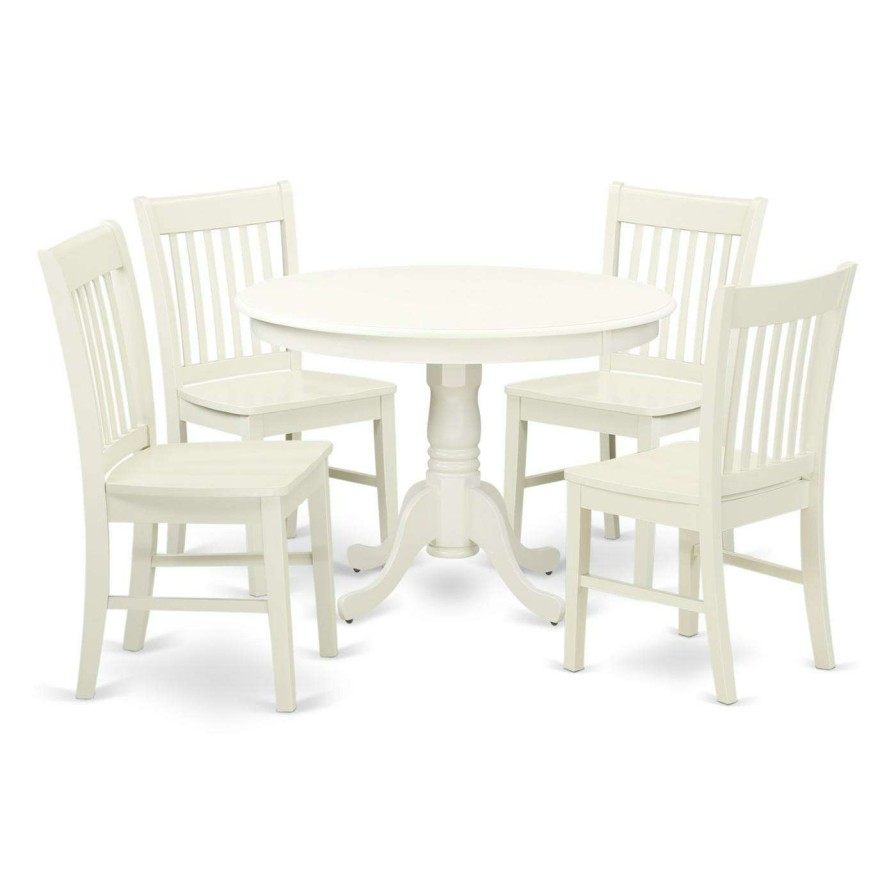 Dining Table Sets * | Outlet Casual Dining Sets East West Furniture Hartland Hlno5 Five Piece Round Pedestal Dining Set