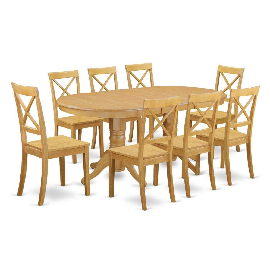 Dining Table Sets * | Best Sale East West Furniture Vancouver 9 Piece Oval Dining Table With Wood Chairs