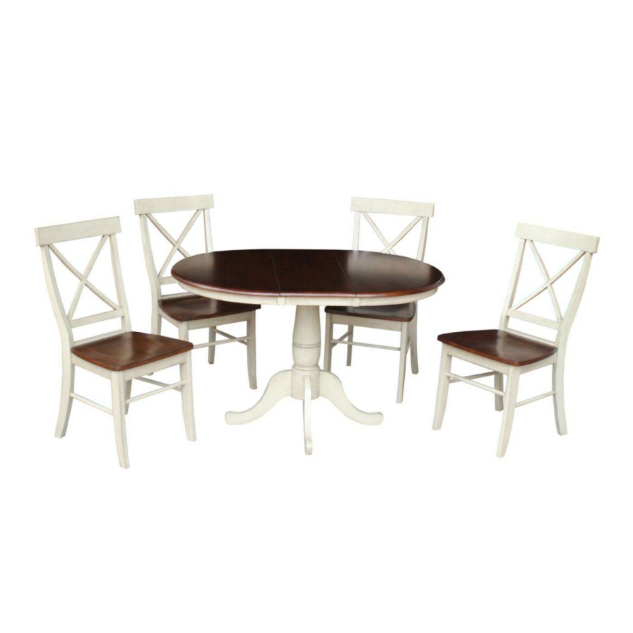 Dining Table Sets * | Discount Oval International Concepts Raymond 5 Piece Round Dining Table Set With Extension Leaf Espresso