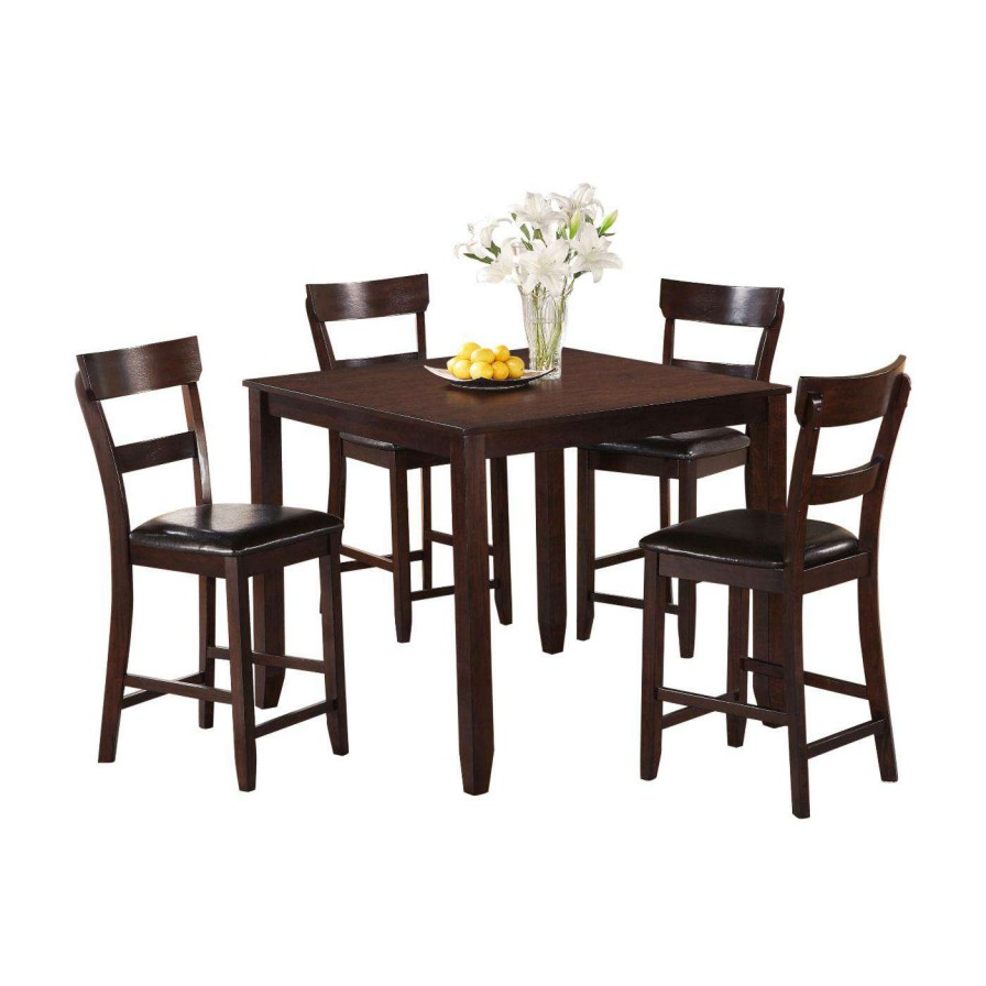 Dining Table Sets * | Coupon Rectangle Crown Mark Henderson Vinyl Rectangular 5 Piece Counter Height Dining Table Set