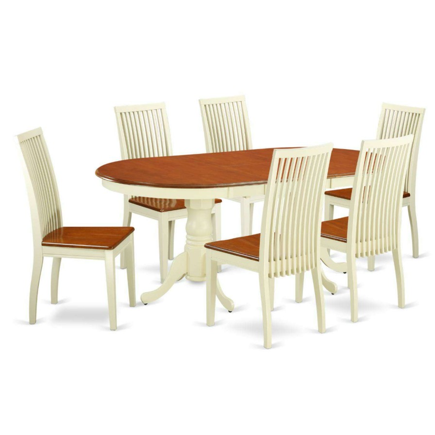 Dining Table Sets * | Brand New East West Furniture Plainville 7 Piece Oval Extending Dining Table Set Buttermilk / Cherry