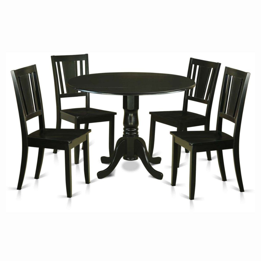 Dining Table Sets * | Best Reviews Of Round East West Furniture Dublin 5 Piece Drop Leaf Dining Table Set With Buckland Wooden Seat Chairs