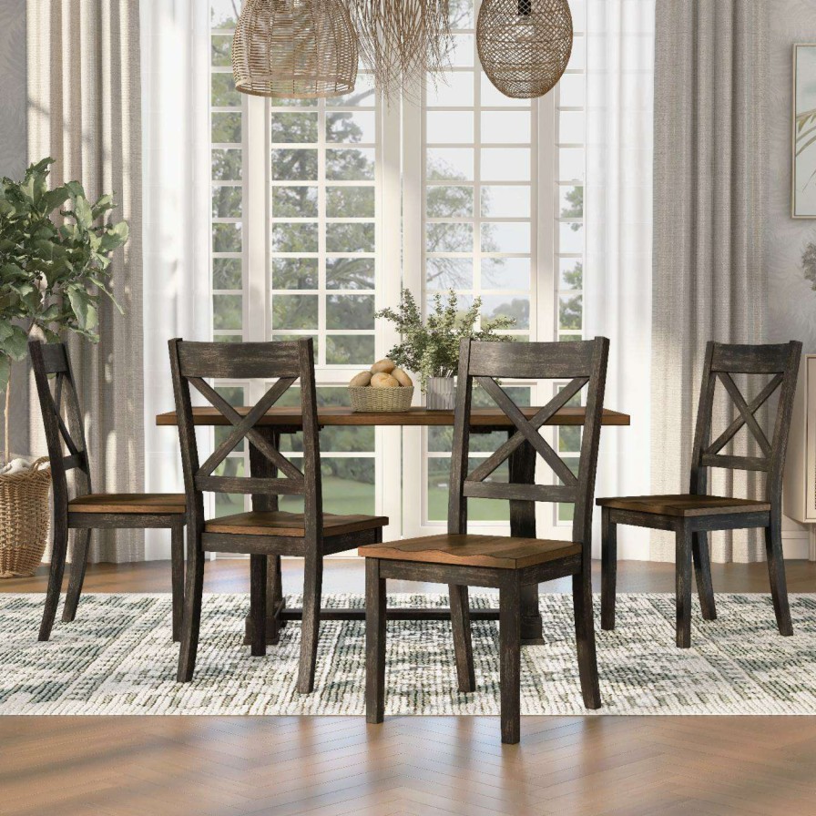 Dining Table Sets * | Discount Rectangle Furniture Of America Merritt 5 Piece Rustic Dinning Set