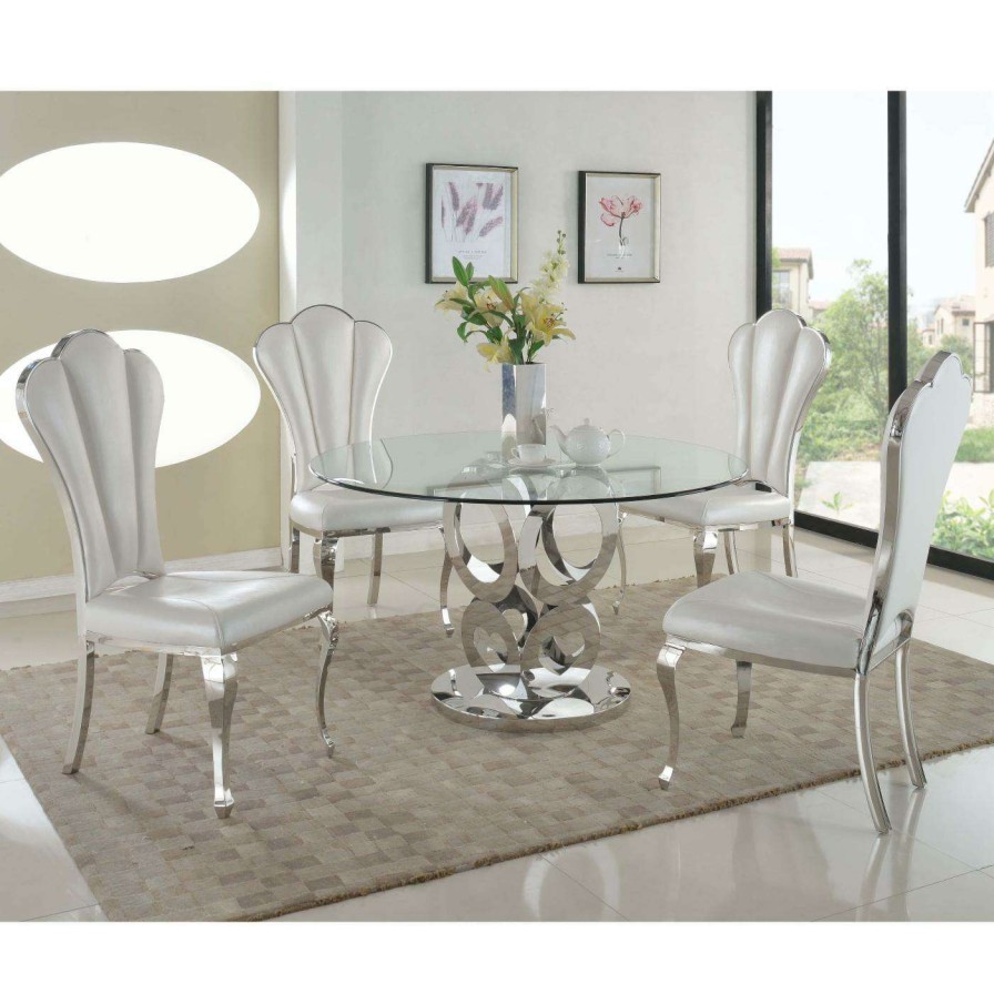 Dining Table Sets * | Top 10 Round Chintaly Raegan 5-Piece Dining Table Set