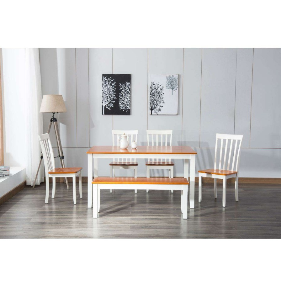 Dining Table Sets * | Hot Sale Rectangle Boraam Bloomington 6 Piece Dining Table Set White / Honey Oak