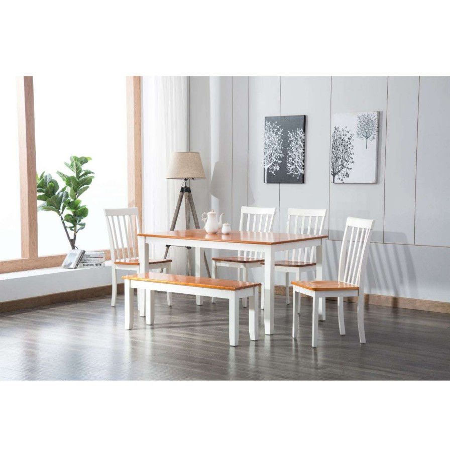 Dining Table Sets * | Hot Sale Rectangle Boraam Bloomington 6 Piece Dining Table Set White / Honey Oak