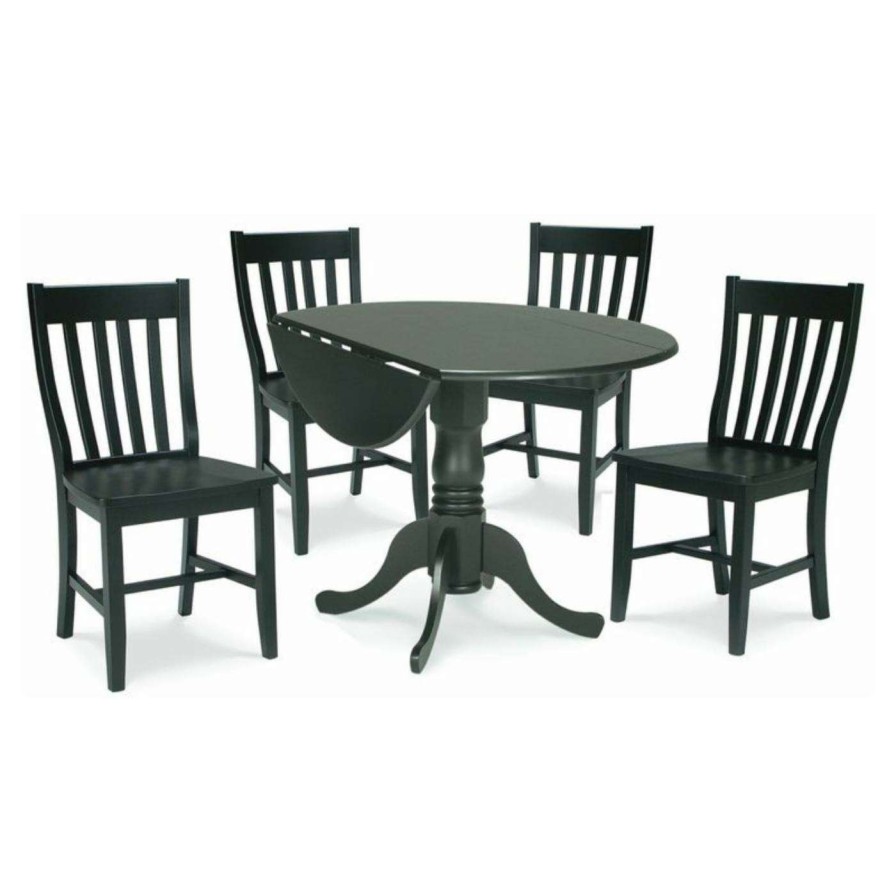 Dining Table Sets * | Deals Round International Concepts Hickory Valley 5 Piece Dual Drop Leaf Table With 4 Schoolhouse Chairs Black