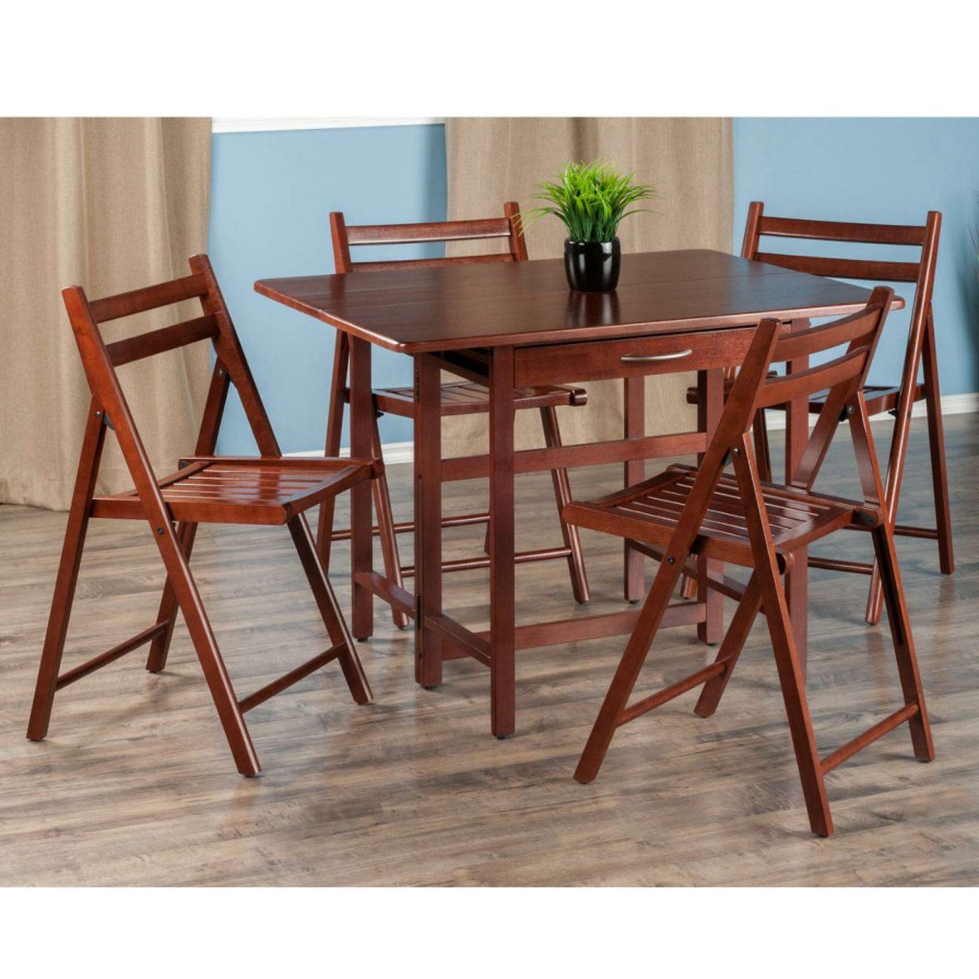 Dining Table Sets * | Wholesale Rectangle Winsome Trading Taylor 5 Piece Drop Leaf Table Folding Chair Set