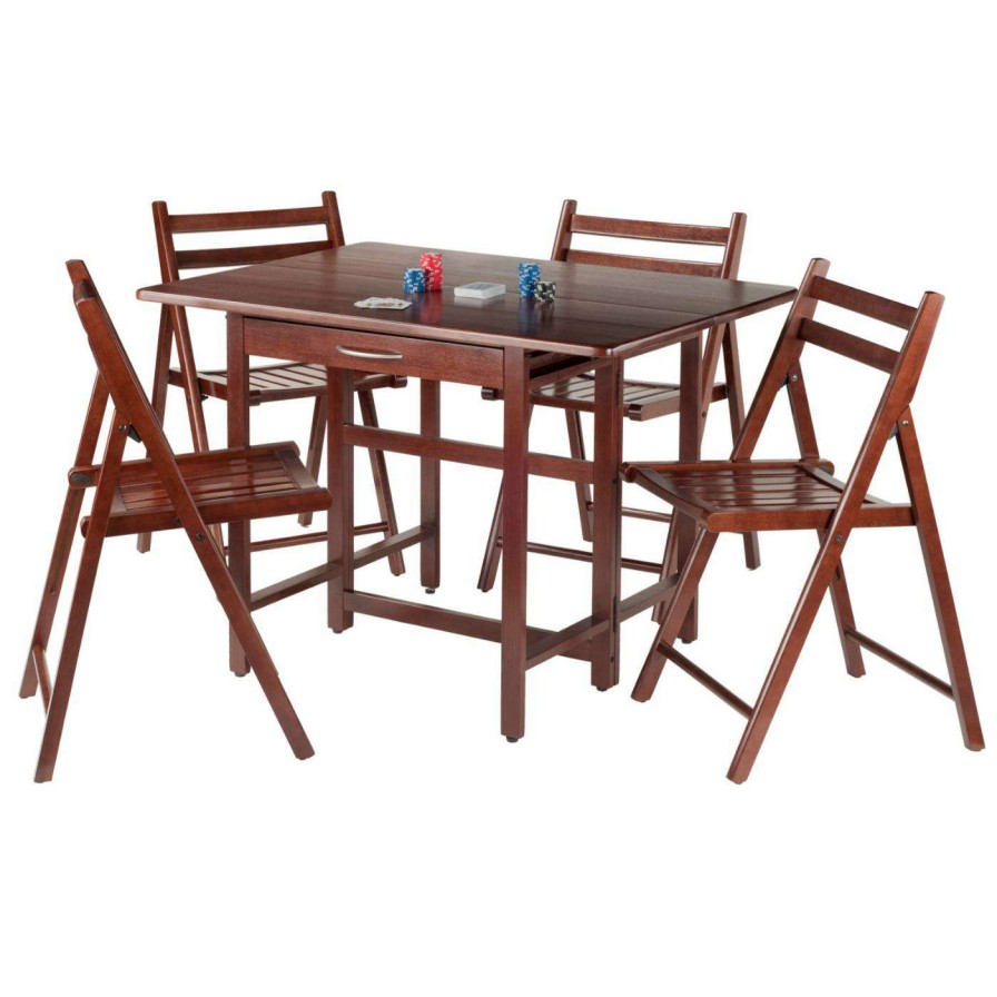 Dining Table Sets * | Wholesale Rectangle Winsome Trading Taylor 5 Piece Drop Leaf Table Folding Chair Set