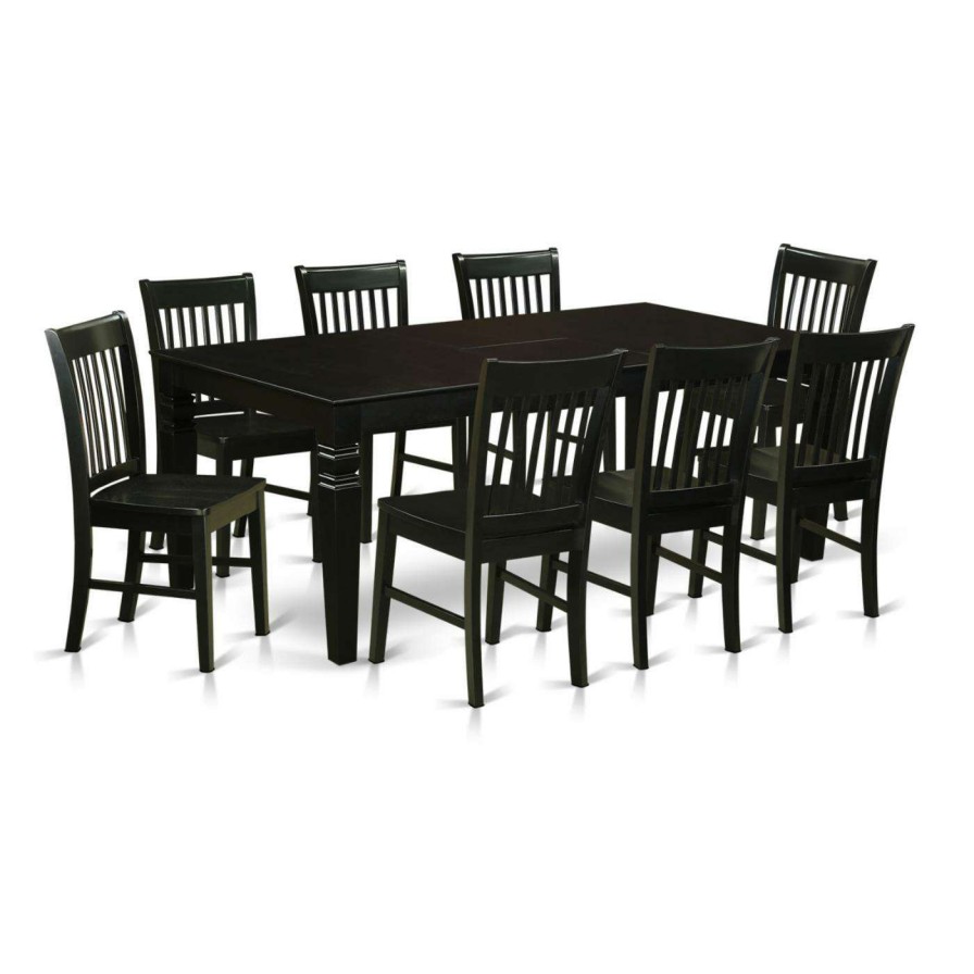 Dining Table Sets * | Flash Sale Rectangle East West Furniture Logan 9 Piece Slat Back Dining Table Set