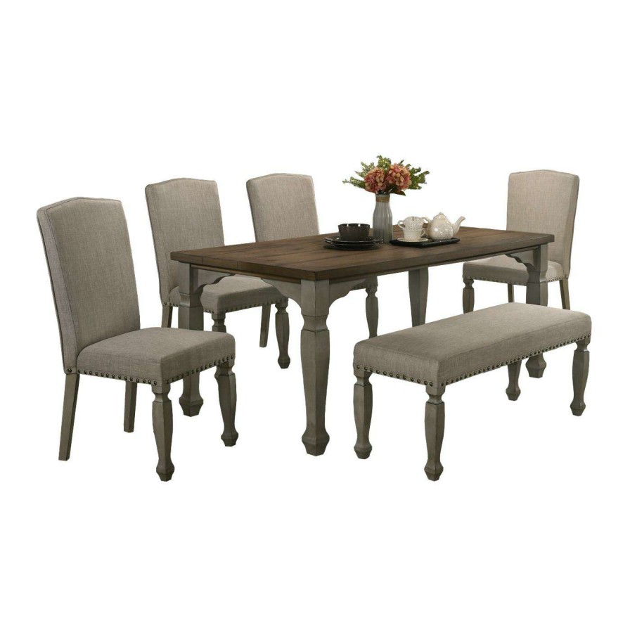 Dining Table Sets * | Flash Sale Rectangle Roundhill Furniture Breda 6 Piece Dining Set