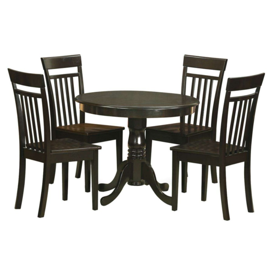 Dining Table Sets * | Wholesale East West Furniture Antique 5 Piece Pedestal Round Dining Table Set With Capri Wooden Seat Chairs