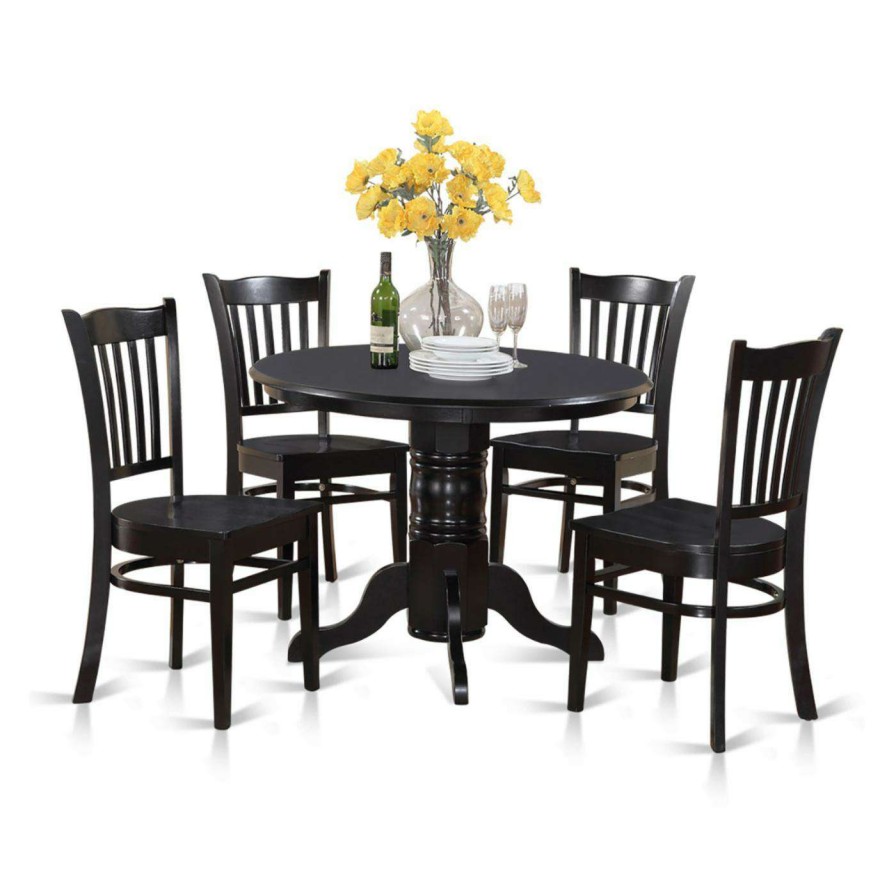 Dining Table Sets * | Discount Round East West Furniture Shelton 5 Piece Comb Back Dining Table Set