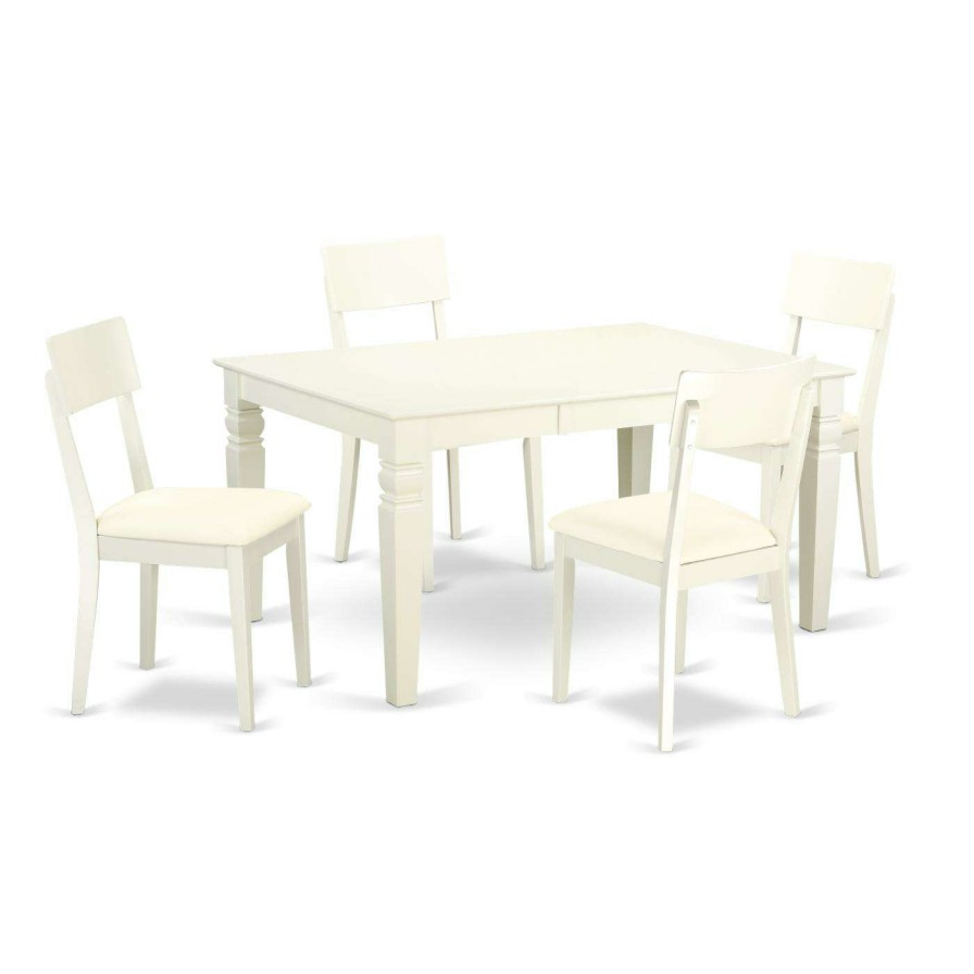 Dining Table Sets * | Budget Rectangle East West Furniture Weston 5 Piece Extending Dining Table Set With Solid Faux Leather Seat Chairs Linen White