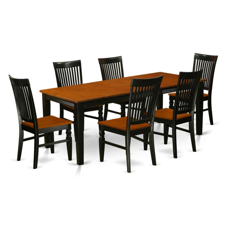 Dining Table Sets * | Cheapest Rectangle East West Furniture Quincy 7 Piece Rectangular Dining Table Set With Wood Chairs