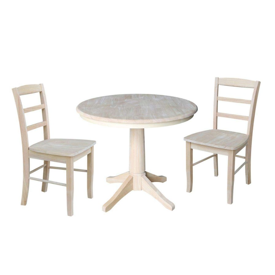 Dining Table Sets * | Best Reviews Of Round International Concepts Straight Pedestal Dining Table Set With 2 Madrid Chairs Mocha