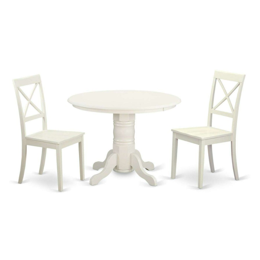 Dining Table Sets * | Budget Round East West Furniture Shelton 3 Piece Crossback Dining Table Set