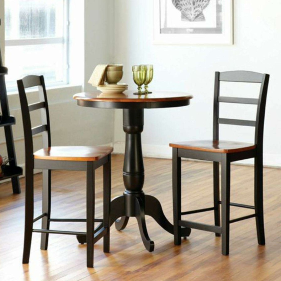 Dining Table Sets * | Top 10 International Concepts Oakdale 3 Piece Round Counter Height Dining Table With 2 Madrid Stools Black/Cherry