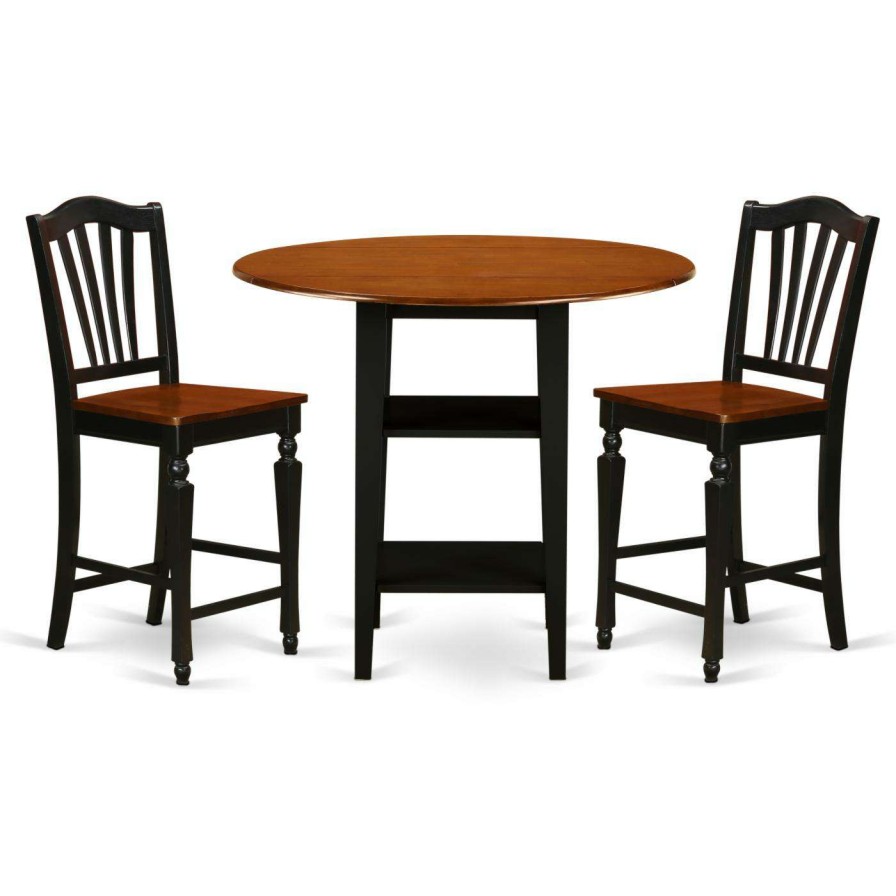 Dining Table Sets * | Wholesale Round East West Furniture Sudbury 3 Piece Double Drop Leaf Dining Table Set With Slat Back Chairs