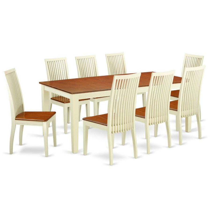 Dining Table Sets * | Hot Sale Kitchen & Dinette Sets East West Furniture Quincy 9 Piece 18 In. Extension Leaf Dining Table Set Buttermilk / Cherry